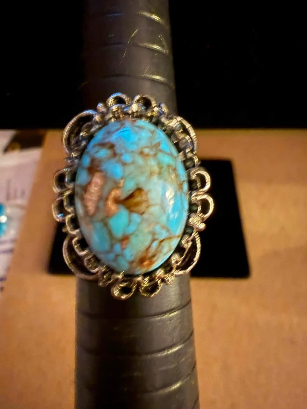 Turquoise Oval Filigree Statement Ring - Blue